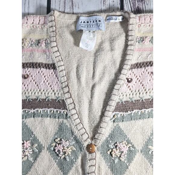 Vintage Jantzen Sweater Vest Women's M Embroidered With Wooden Buttons & Beading - Picture 2 of 12